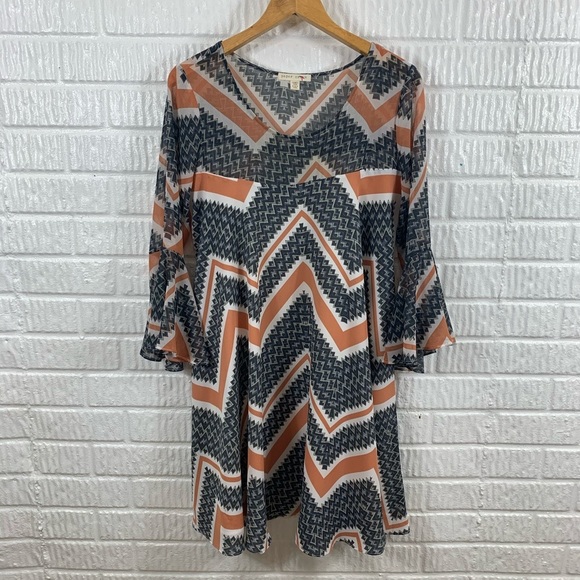 Paper Crown Endora Swing Dress Chevron Small - Picture 2 of 7